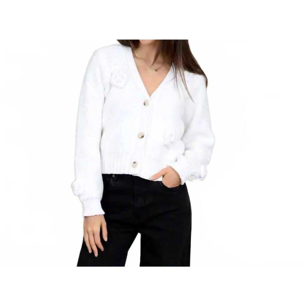 NEW ELLIA BOUTIQUE lysandra long sleeve v-neck cardi top in white